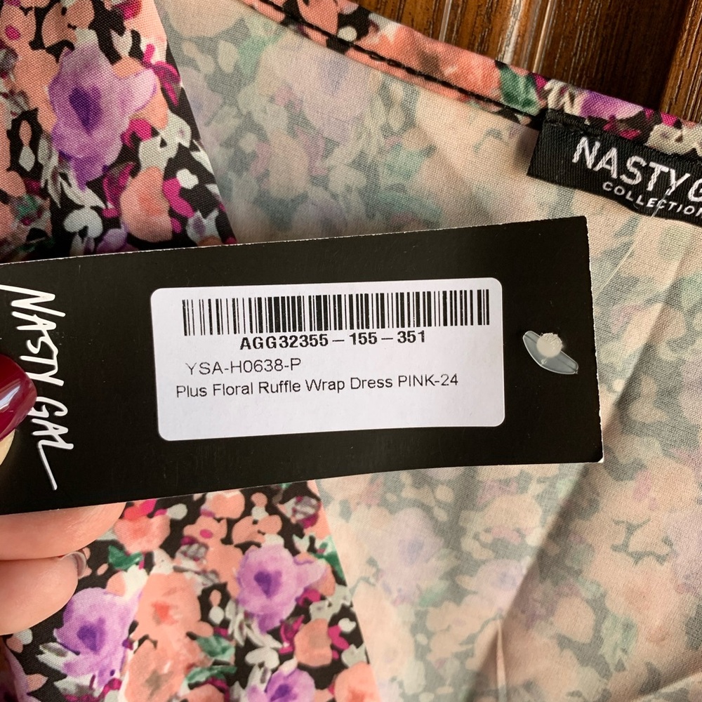 NWT Nasty Gal pink floral frilly faux wrap dress - Picture 16 of 16